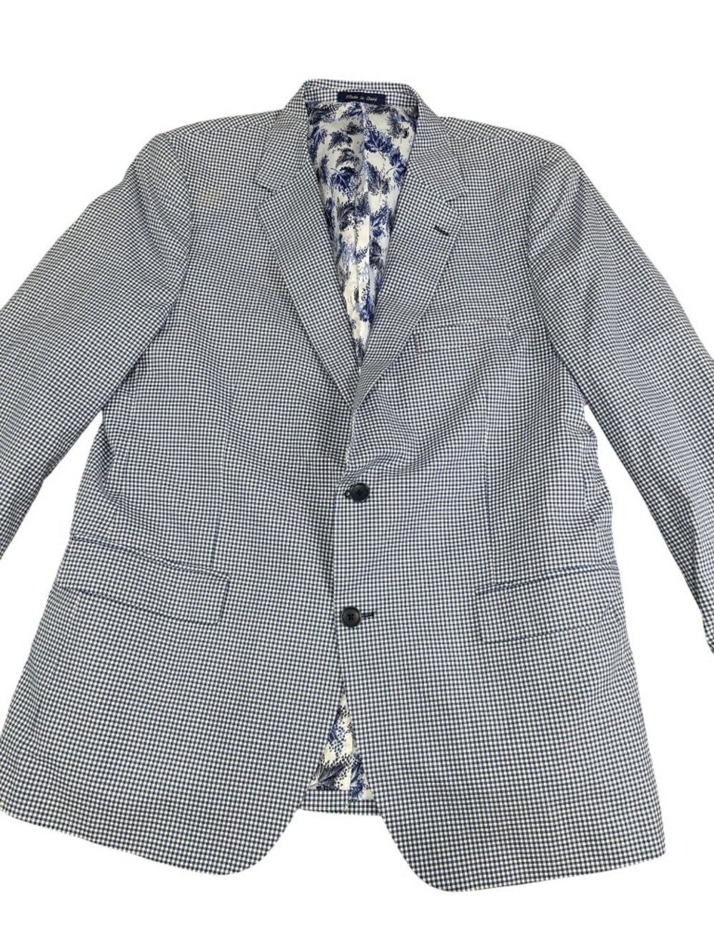 Alan Flusser Mens Gingham Check Notched Lapel Two Button Blazer 44R